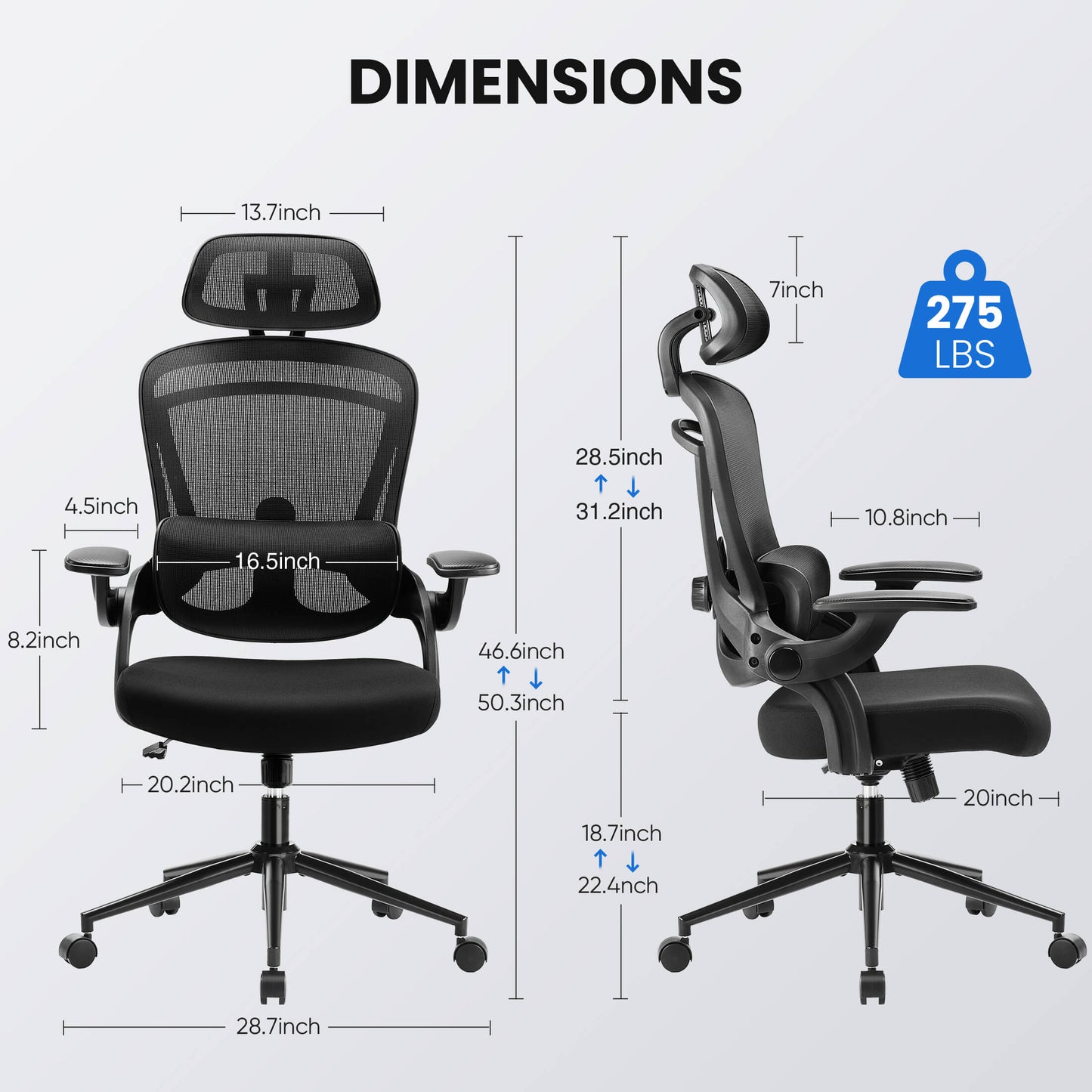 Sweetcrispy Office Chair 120° Tilt with Flip-Up Armrests for Offices