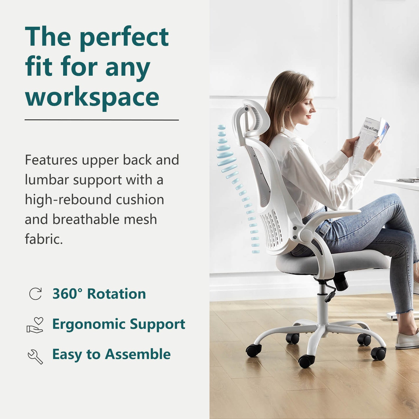 Sweetcrispy Office Chair High Back with Adjustable Headrest for Office