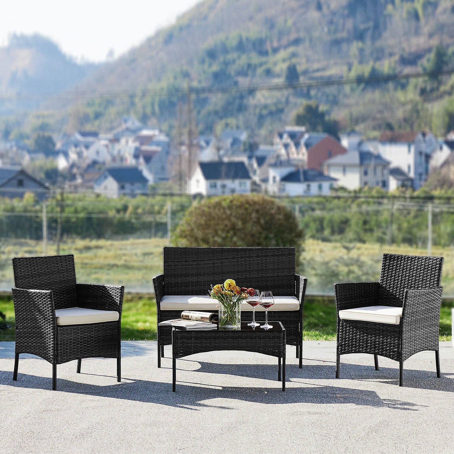 Sweetcrispy Rattan Set for Patio Relaxation