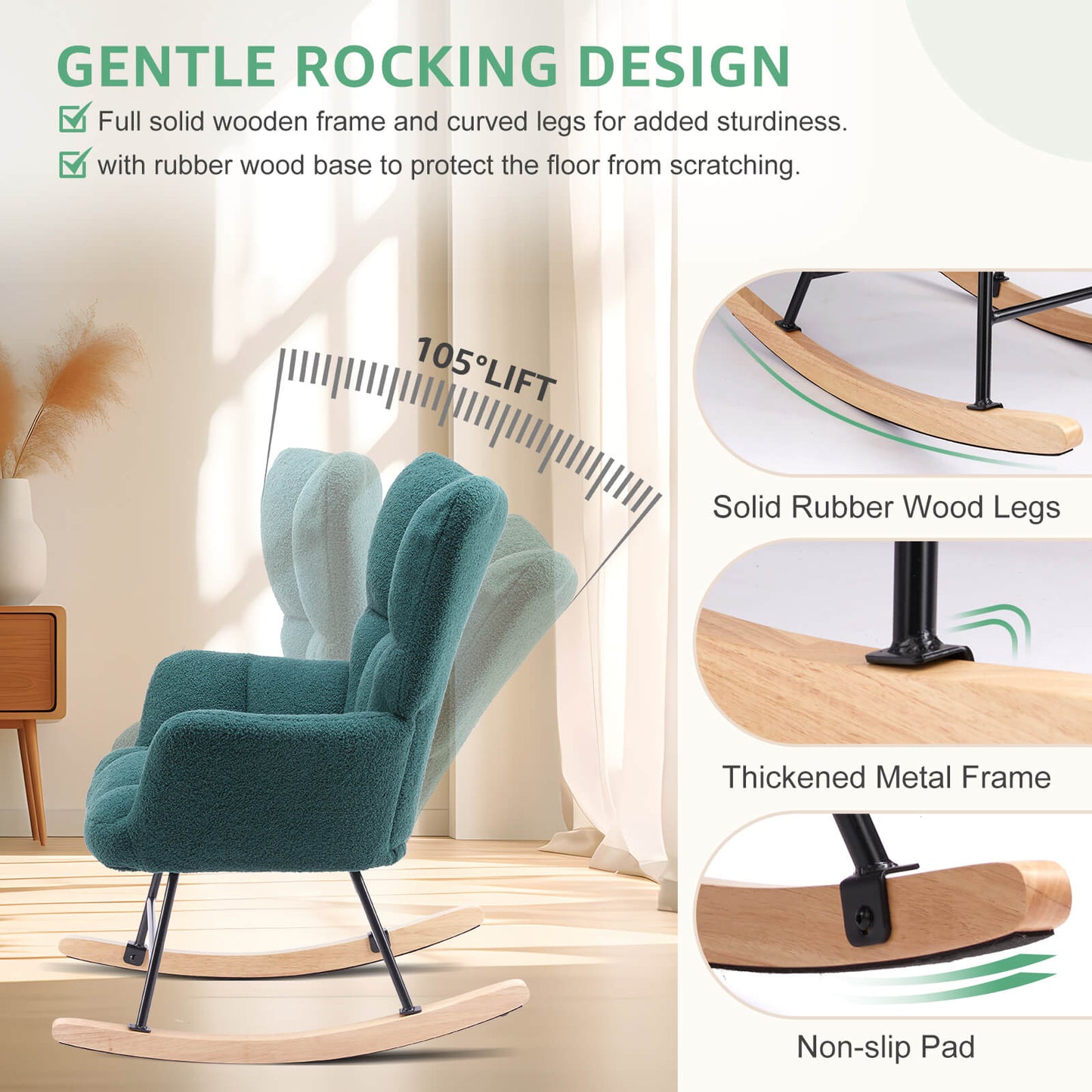 Sweetcrispy Rocking Chair Soft and Thick Patio Chairs Rockers
