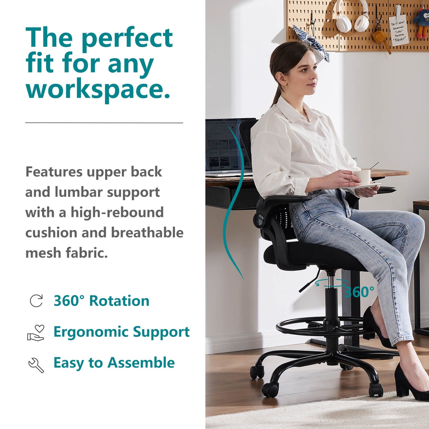 Sweetcrispy Office Chair with Reversible Armrest Lumbar Support