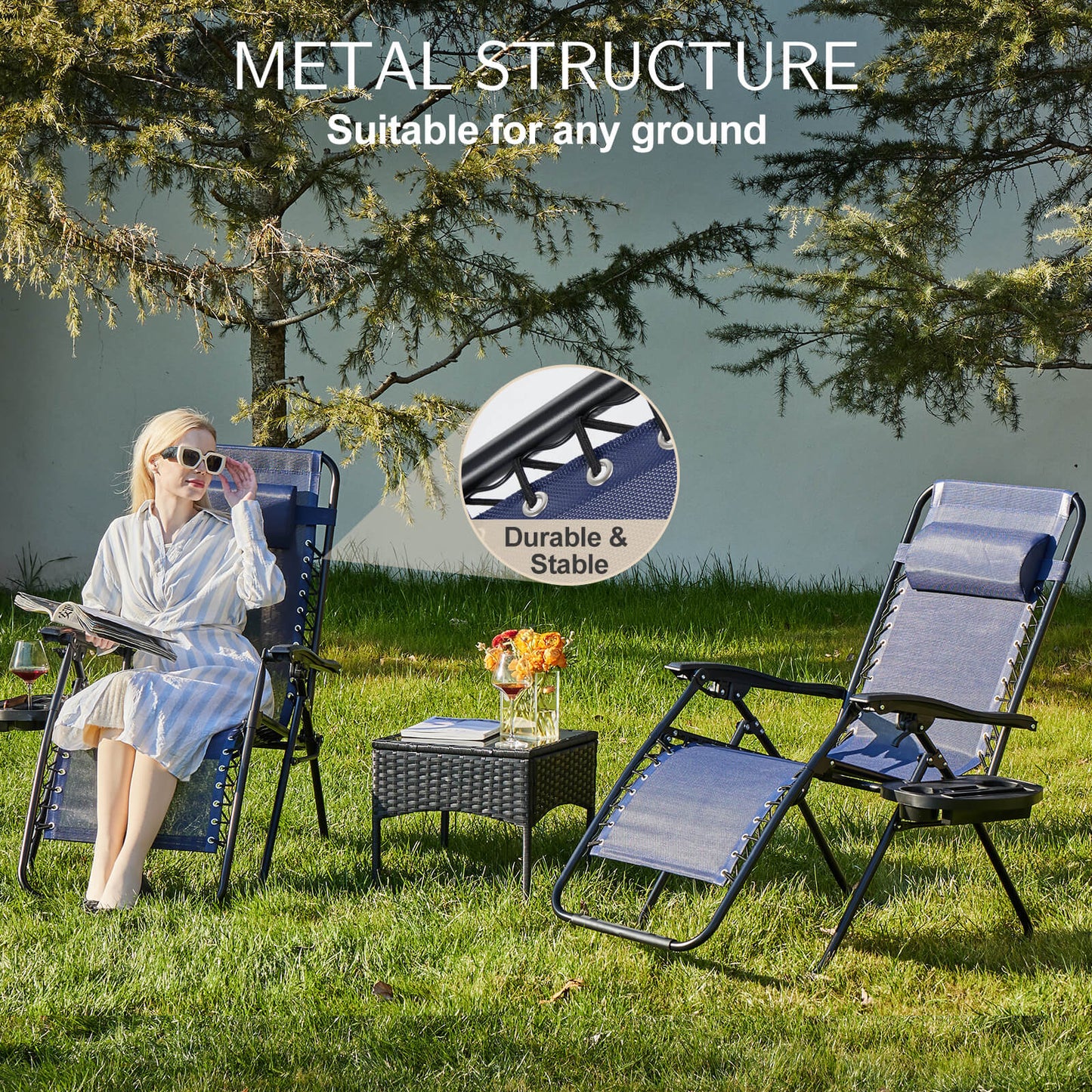 Sweetcrispy Portable Camping Folding Chaise Lounge Chair（Set of 2）