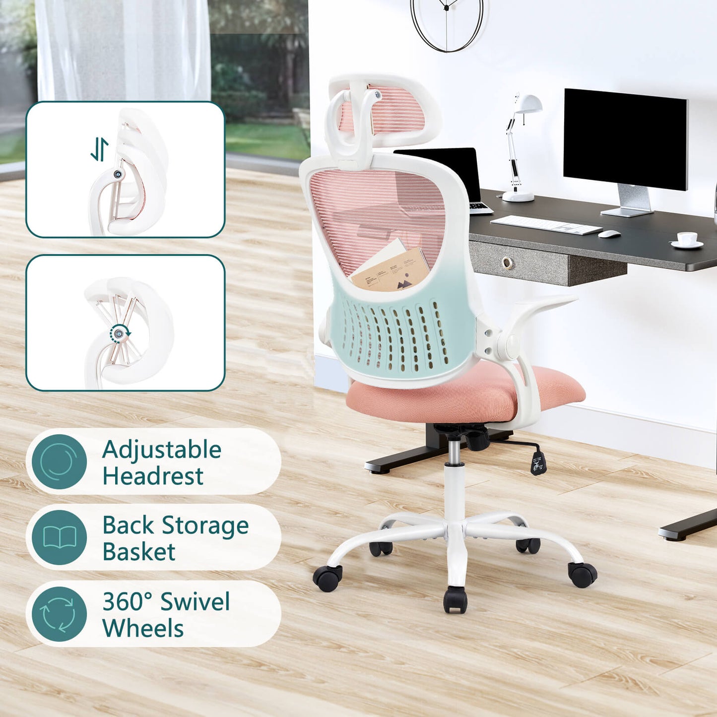 Sweetcrispy Office Chair High Back with Adjustable Headrest for Office