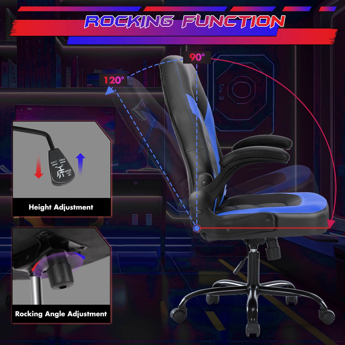 Sweetcrispy Leather Gaming Chair Height Adjustable For Playroom