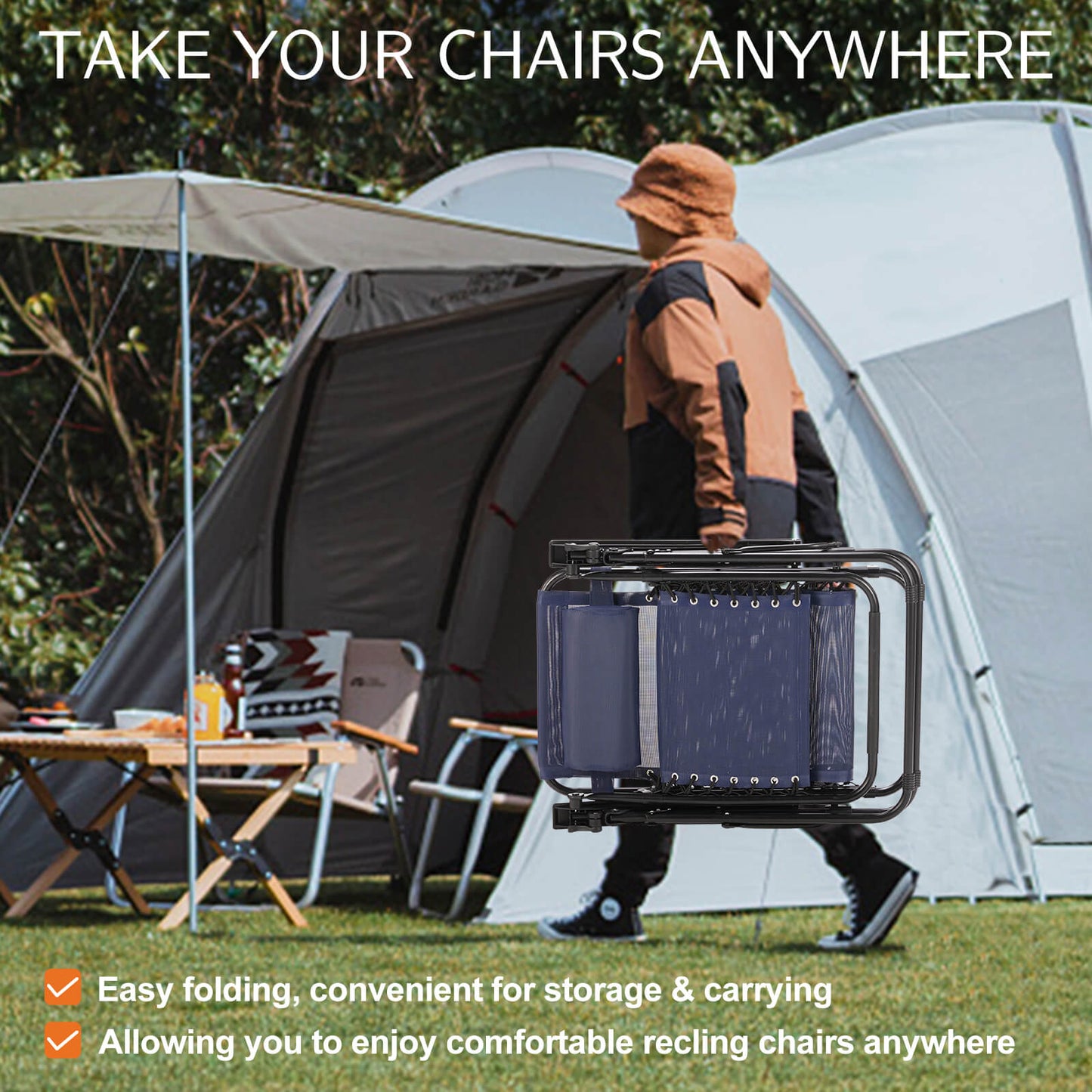 Sweetcrispy Portable Camping Folding Chaise Lounge Chair（Set of 2）
