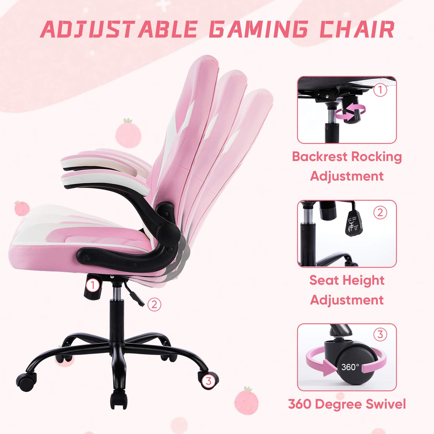 Sweetcrispy Leather Gaming Chair Height Adjustable For Playroom