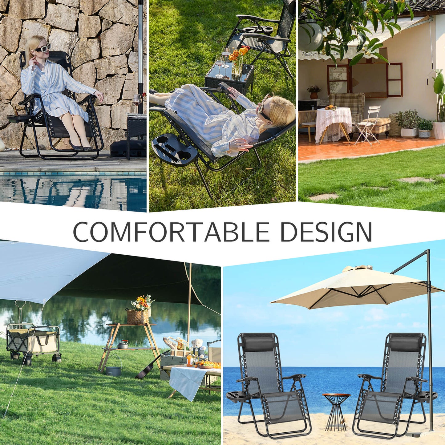 Sweetcrispy Portable Camping Folding Chaise Lounge Chair（Set of 2）