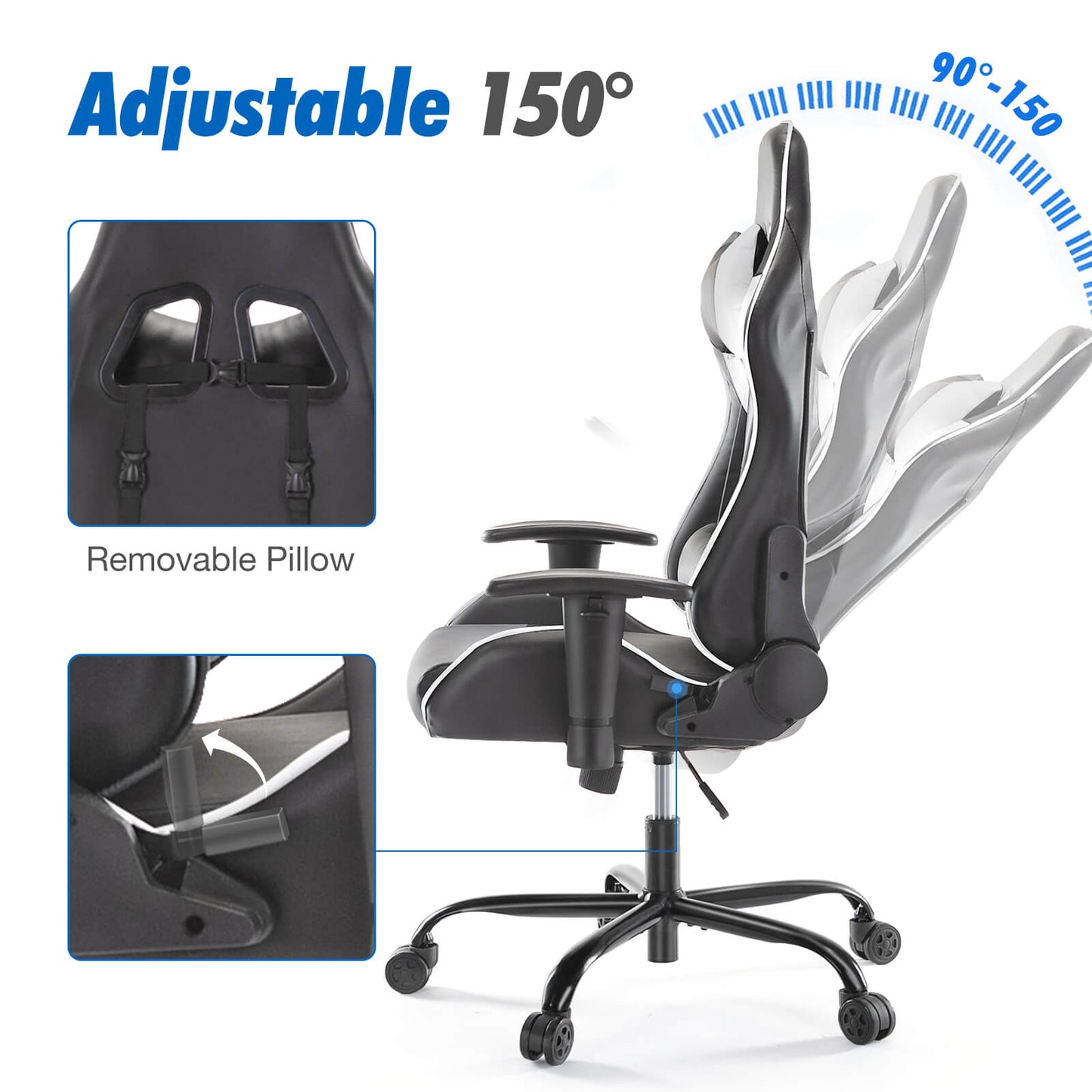 Sweetcrispy Gaming Chair with Footrest Upholstered Armrests for Home Office