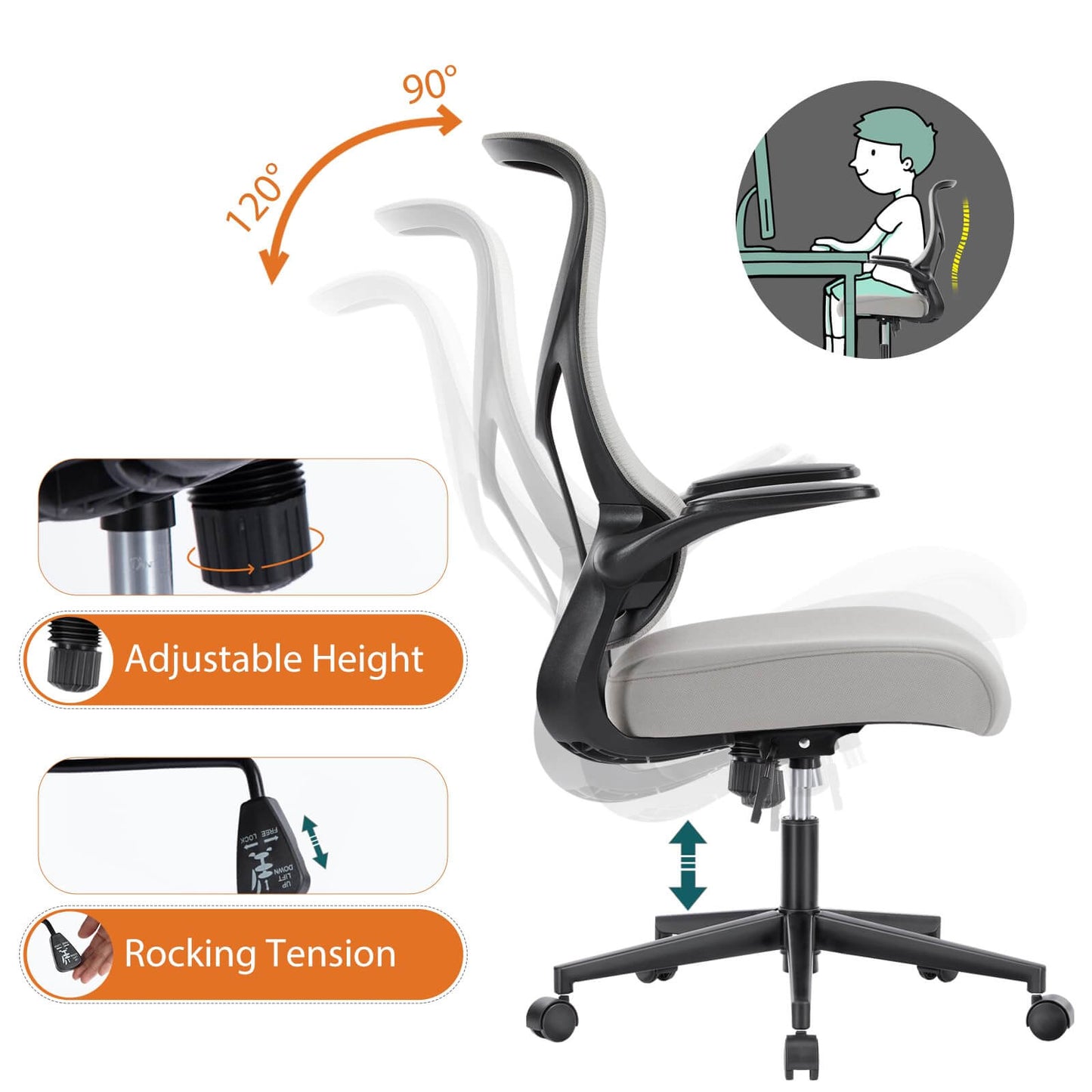 Sweetcrispy Computer Chair Mesh Back for Home Office